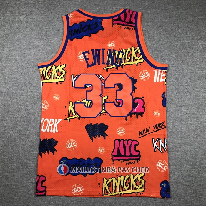 Maillot New York Knicks Patrick Ewing Slap Sticker Mitchell & Ness 1991-92 Orange